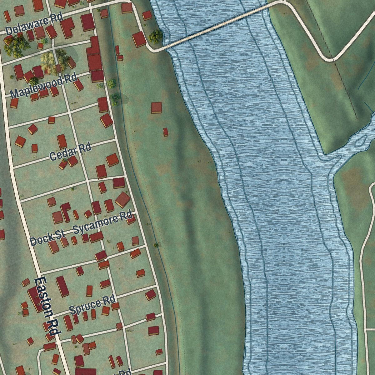 Close-up of the map of Riegelsville, Pennsylvania print showing street and building detail