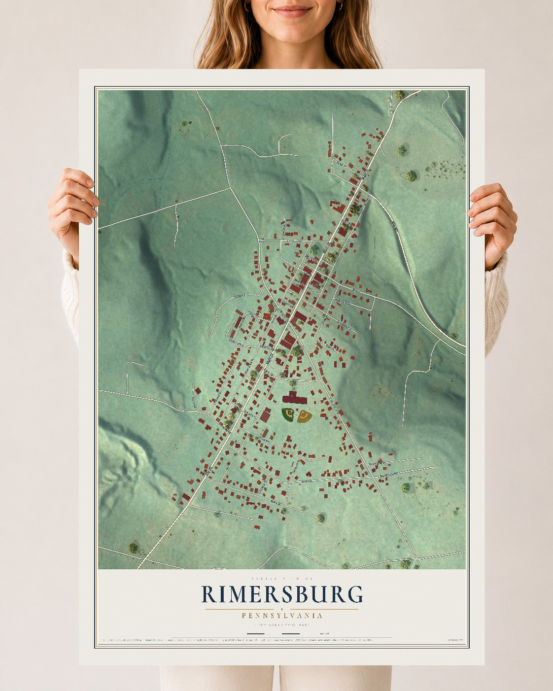 Map of Rimersburg, Pennsylvania, 24 x 36 inch unframed archival matte print