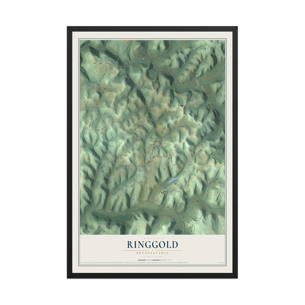 Map of Ringgold, Pennsylvania, 12 x 18 inch print in a black wood frame