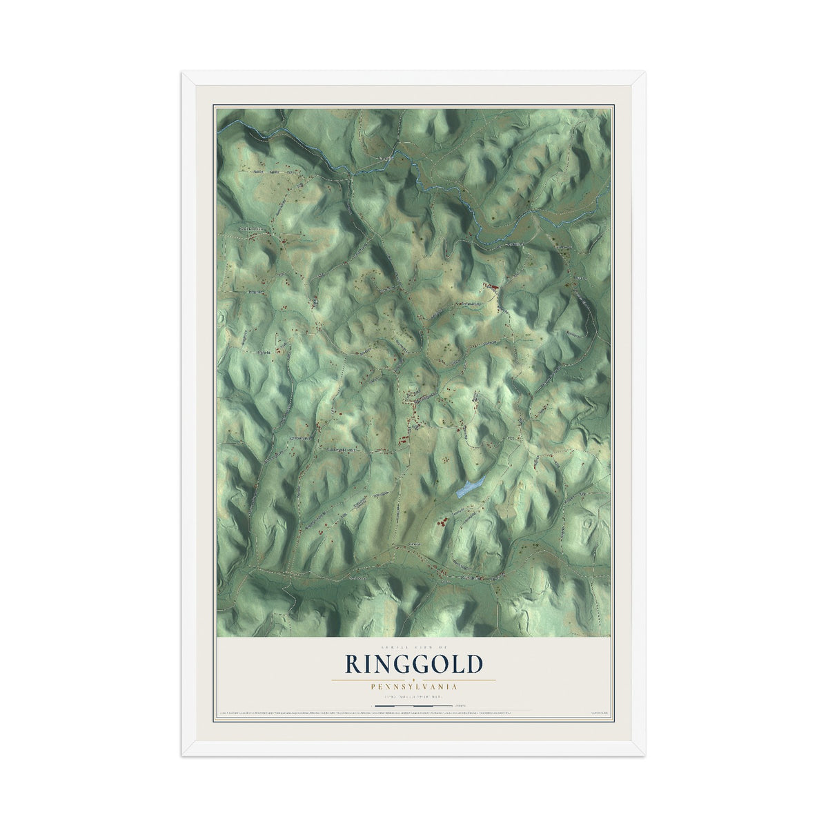Map of Ringgold, Pennsylvania, 12 x 18 inch print in a white wood frame