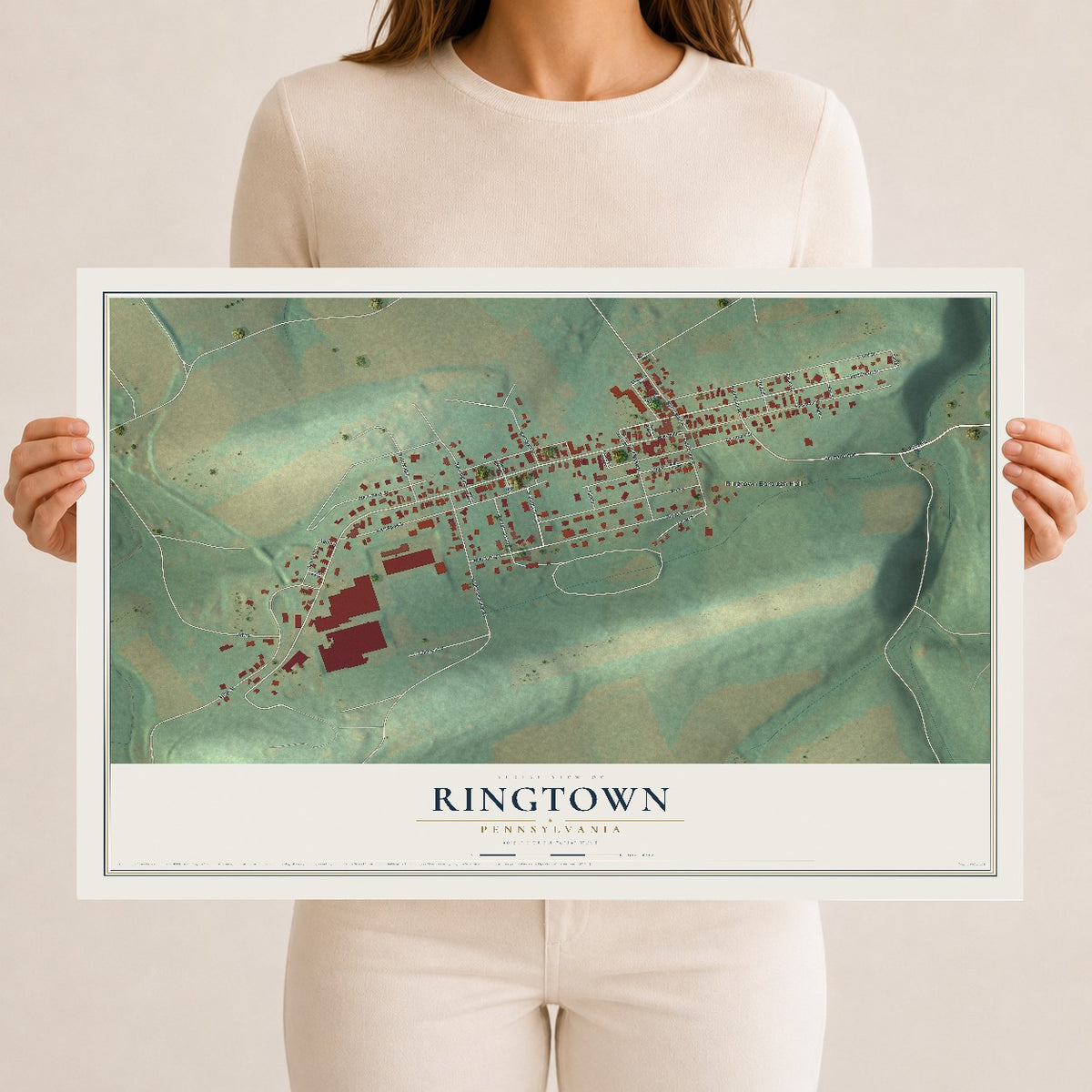 Map of Ringtown, Pennsylvania, 12 x 18 inch unframed archival matte print