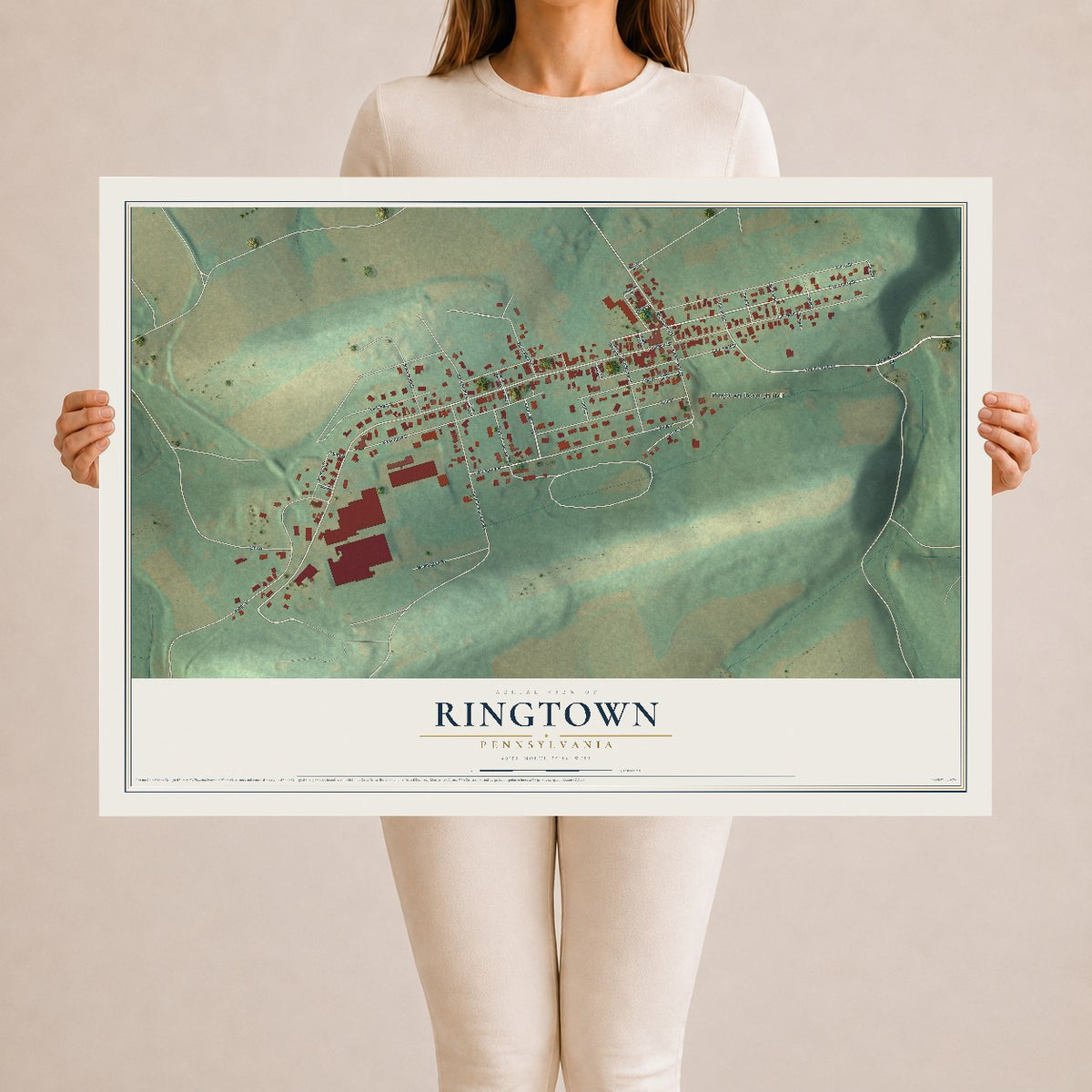 Map of Ringtown, Pennsylvania, 24 x 36 inch unframed archival matte print
