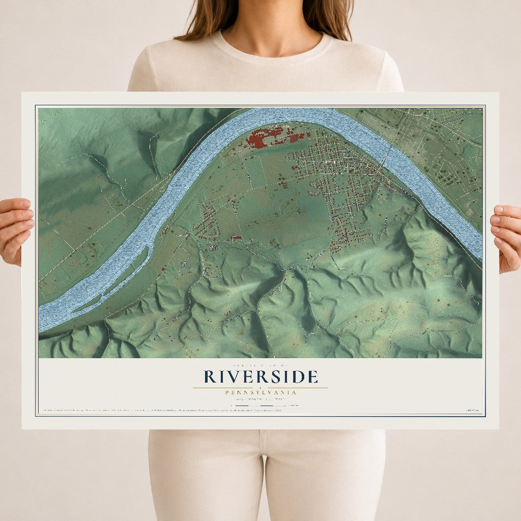 Map of Riverside, Pennsylvania, 18 x 24 inch unframed archival matte print
