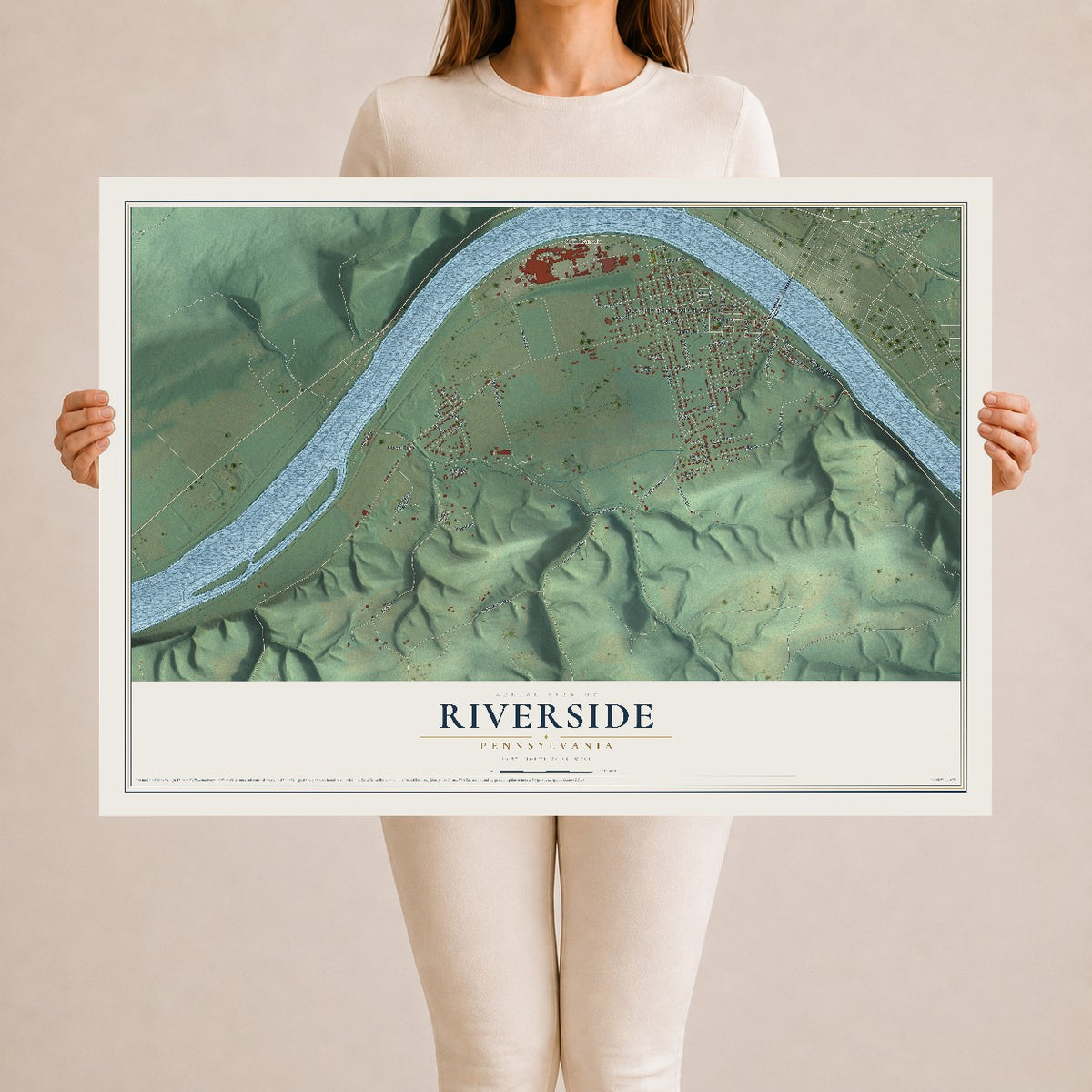 Map of Riverside, Pennsylvania, 24 x 36 inch unframed archival matte print