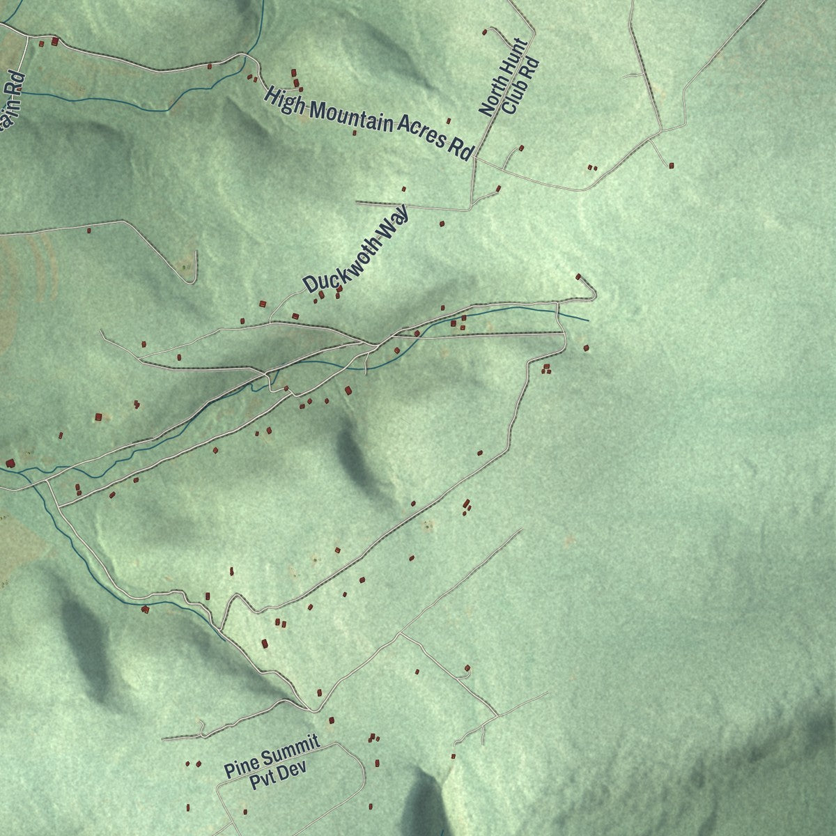 Close-up of the map of Roaring Creek, Pennsylvania print showing street and building detail