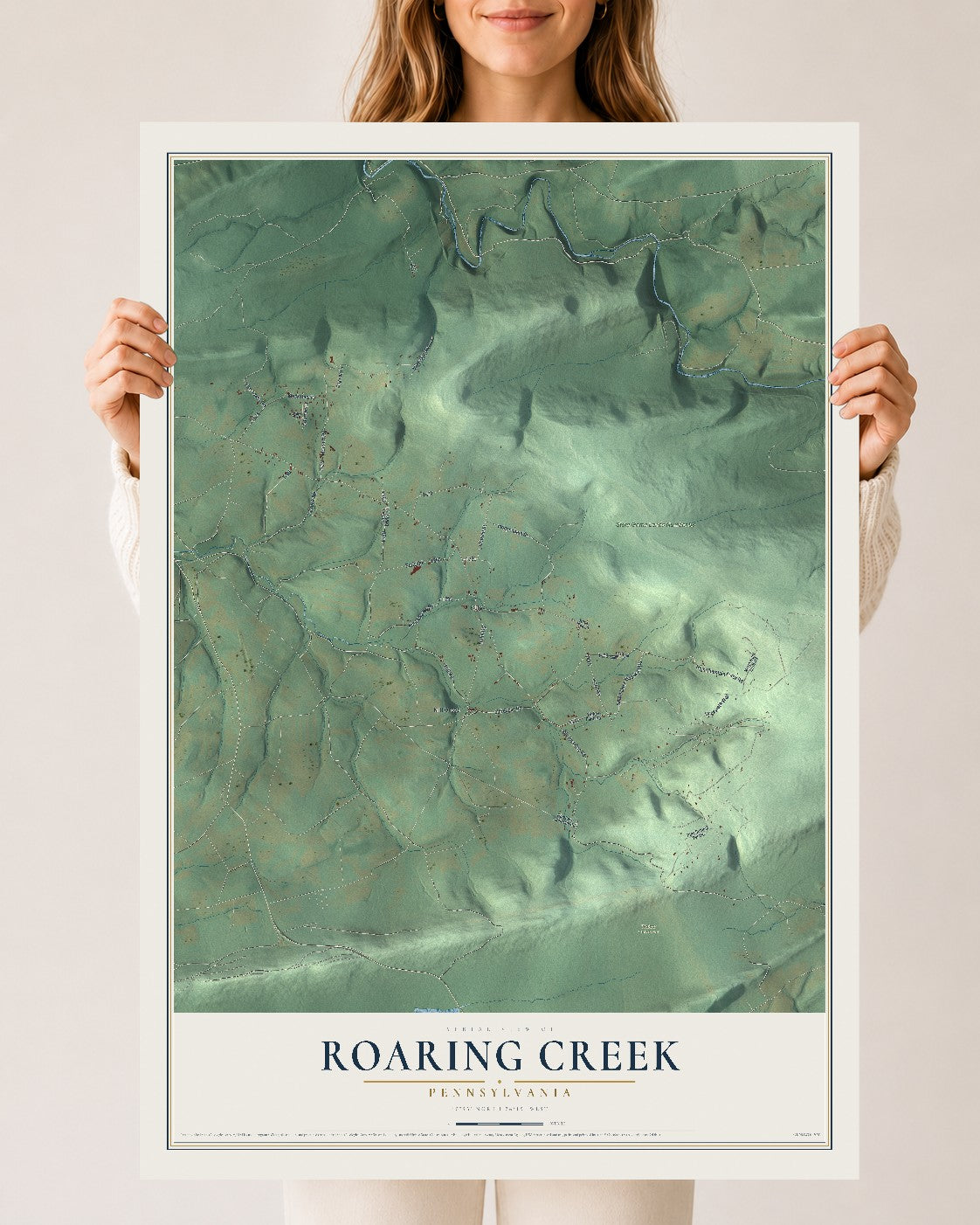 Map of Roaring Creek, Pennsylvania, 24 x 36 inch unframed archival matte print