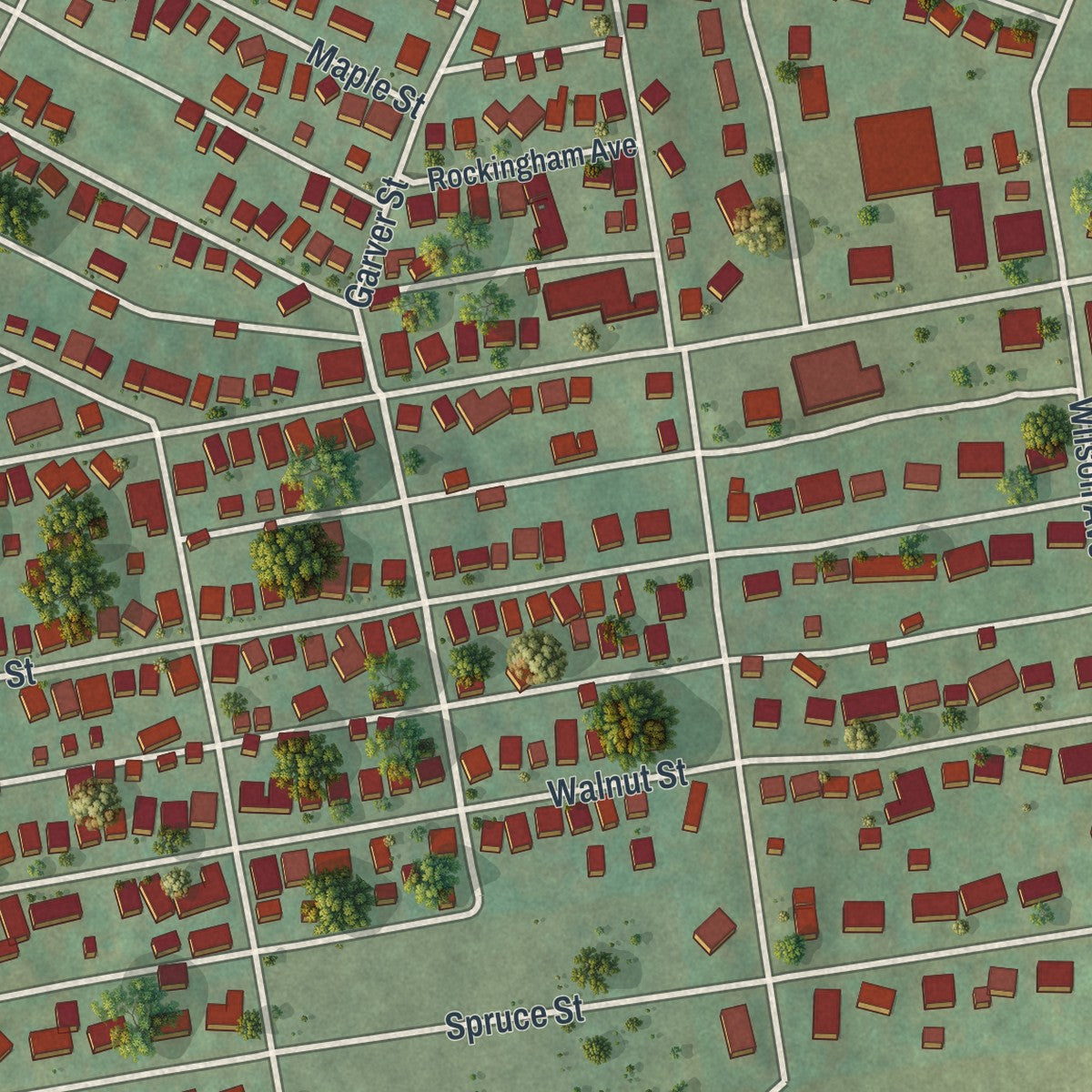 Close-up of the map of Roaring Spring, Pennsylvania print showing street and building detail