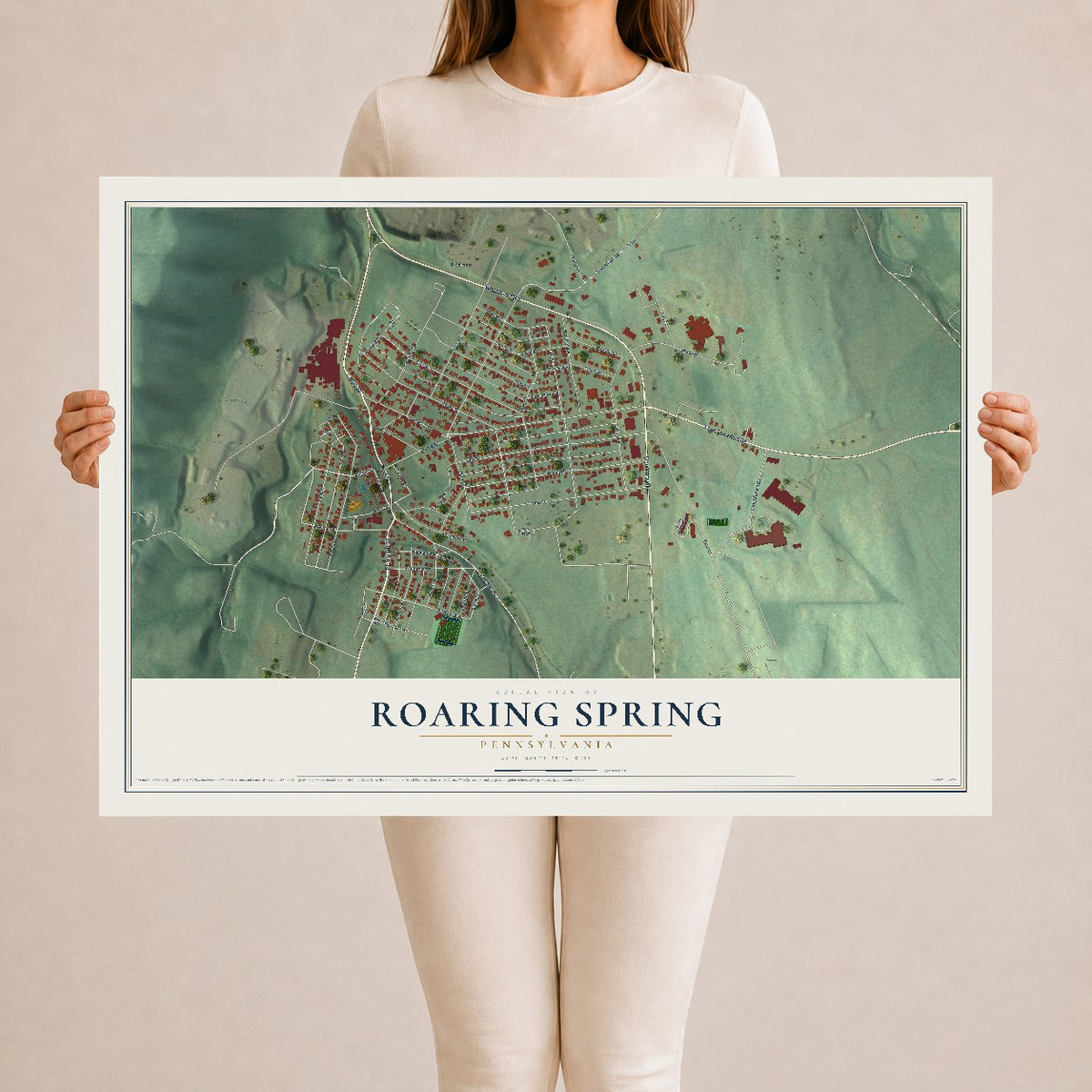 Map of Roaring Spring, Pennsylvania, 24 x 36 inch unframed archival matte print