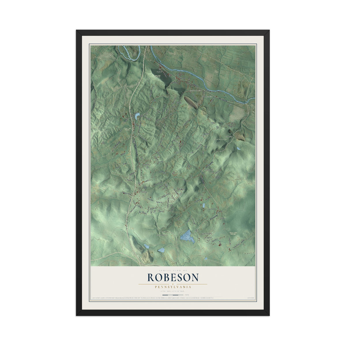 Map of Robeson, Pennsylvania, 12 x 18 inch print in a black wood frame