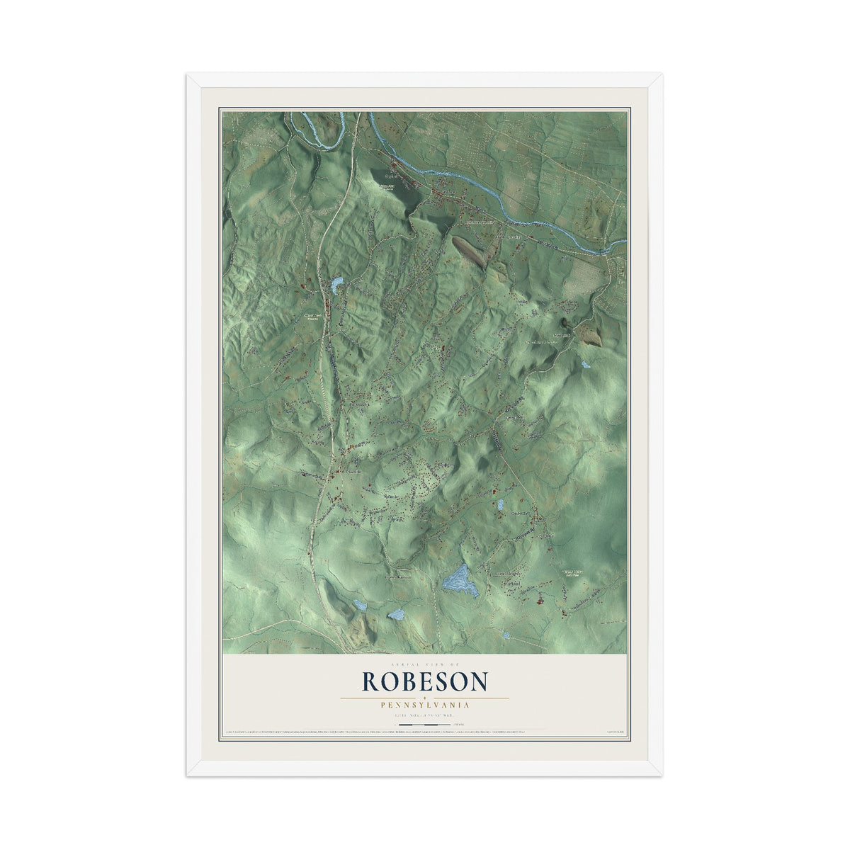 Map of Robeson, Pennsylvania, 12 x 18 inch print in a white wood frame