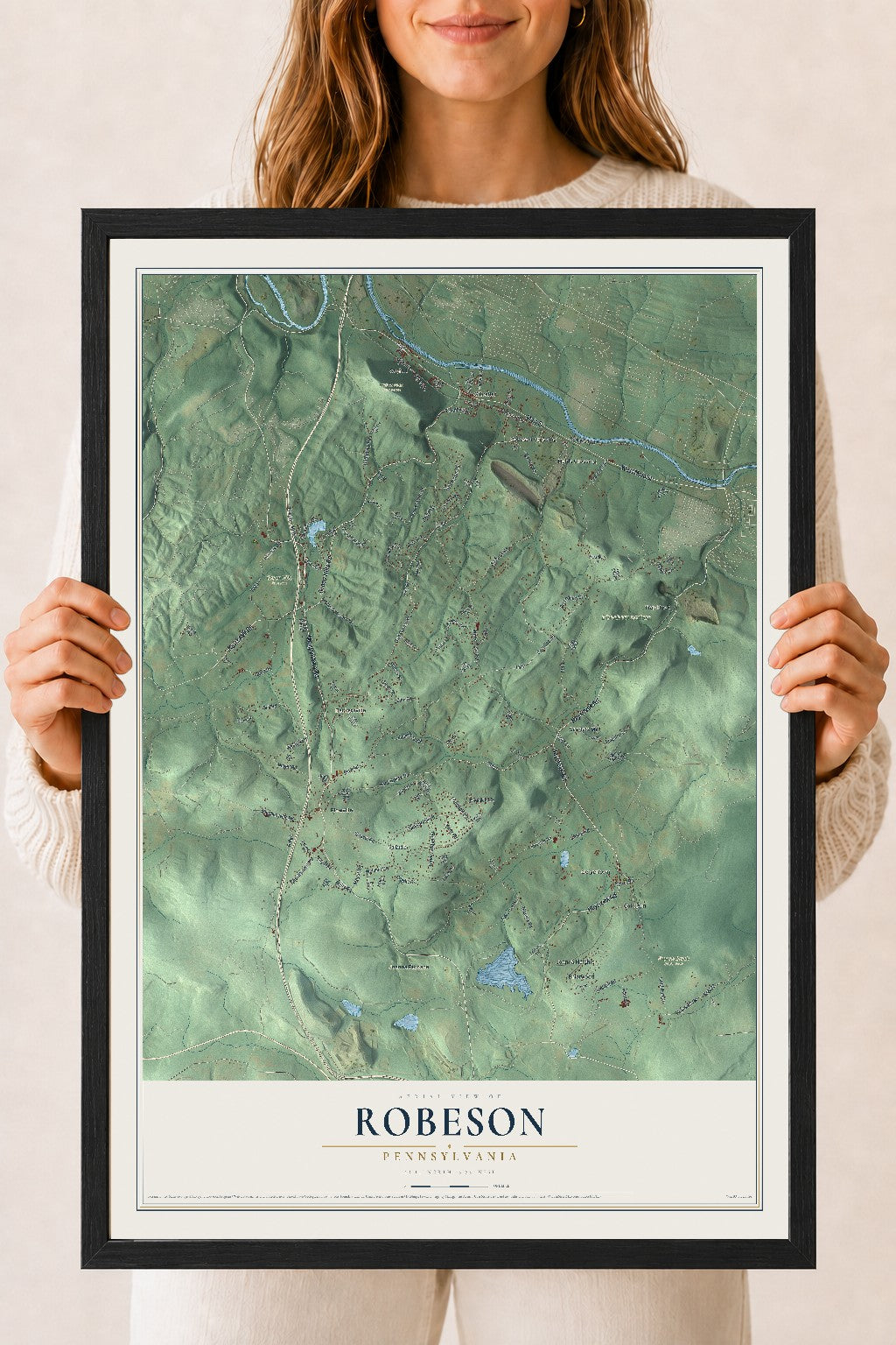 Map of Robeson, Pennsylvania, 18 x 24 inch print in a black wood frame
