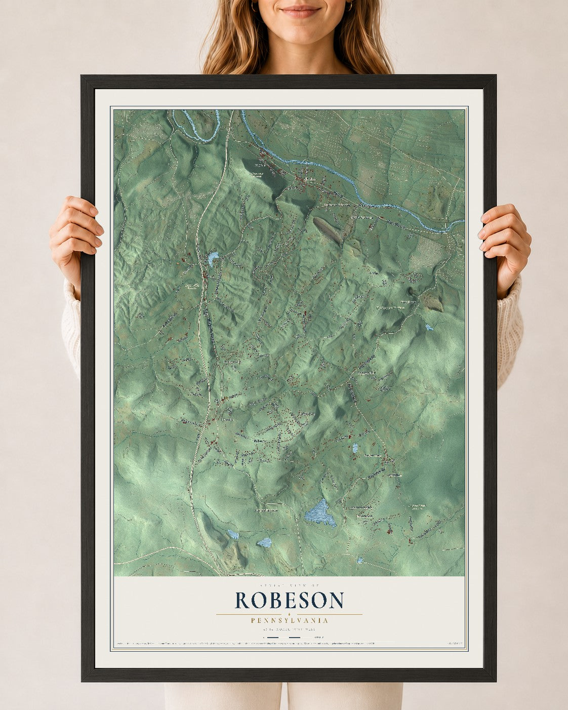 Map of Robeson, Pennsylvania, 24 x 36 inch print in a black wood frame