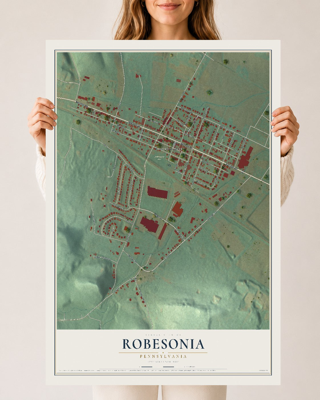Map of Robesonia, Pennsylvania, 24 x 36 inch unframed archival matte print