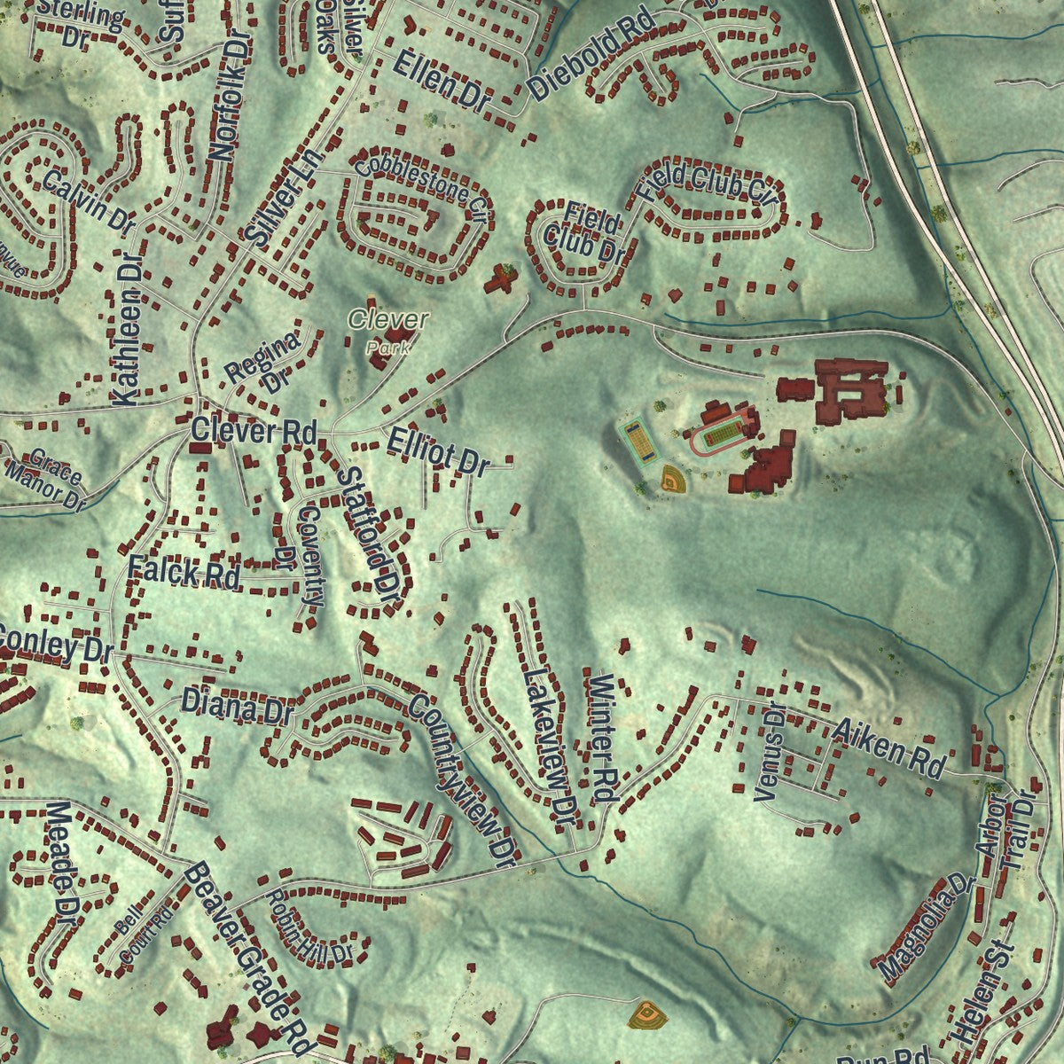 Second close-up of the map of Robinson, Allegheny County, Pennsylvania print showing more streets and buildings