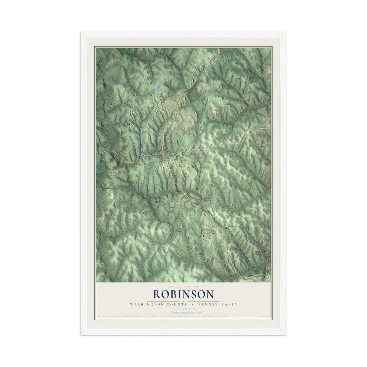 Map of Robinson, Washington County, Pennsylvania, 12 x 18 inch print in a white wood frame
