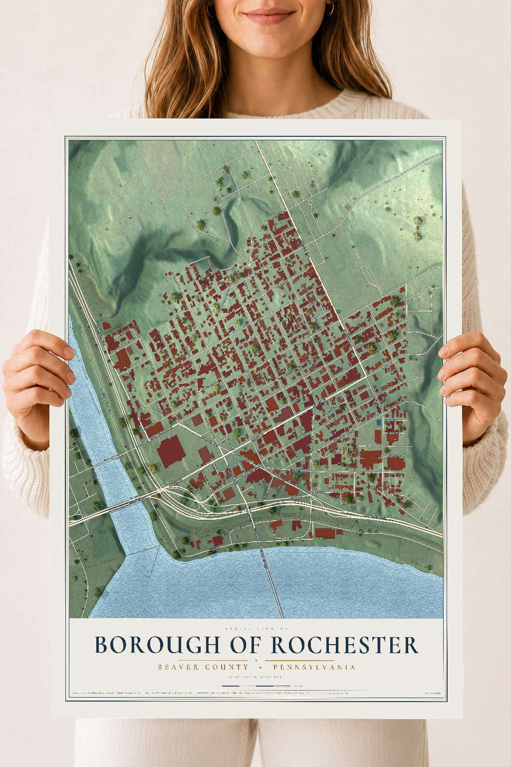 Map of the Borough of Rochester, Beaver County, Pennsylvania, 18 x 24 inch unframed archival matte print