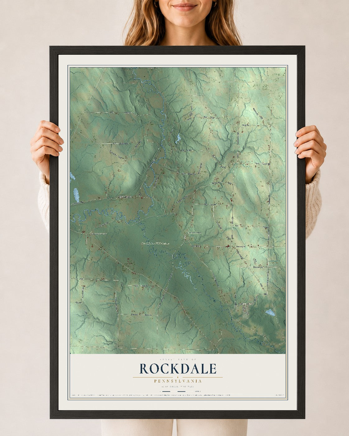 Map of Rockdale, Pennsylvania, 24 x 36 inch print in a black wood frame