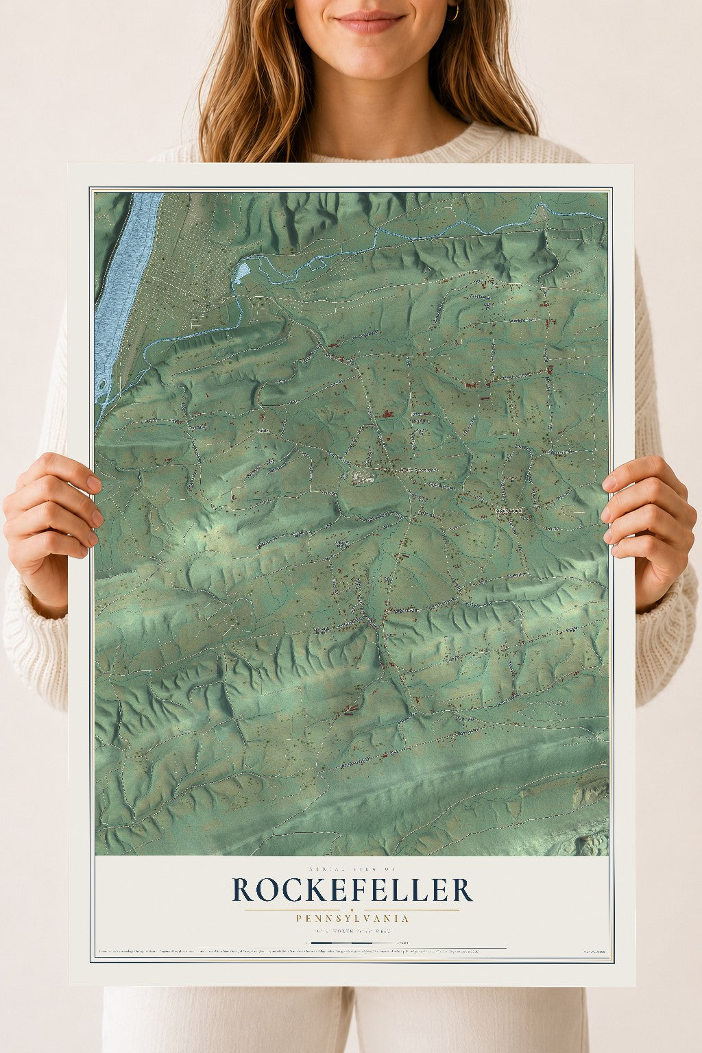 Map of Rockefeller, Pennsylvania, 18 x 24 inch unframed archival matte print