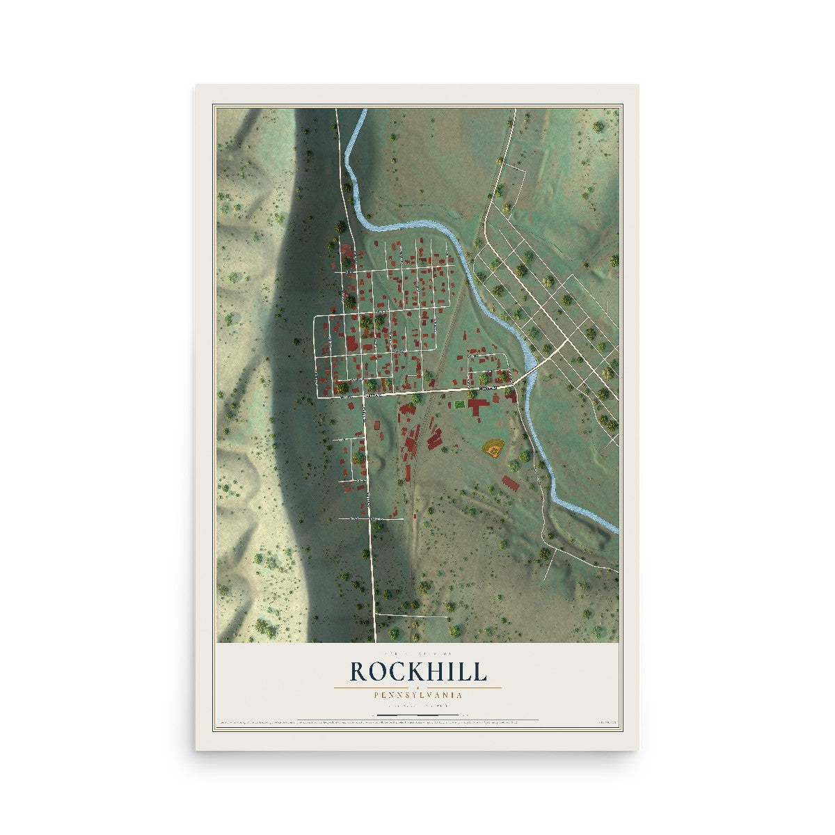 Map of Rockhill, Pennsylvania, 12 x 18 inch unframed archival matte print