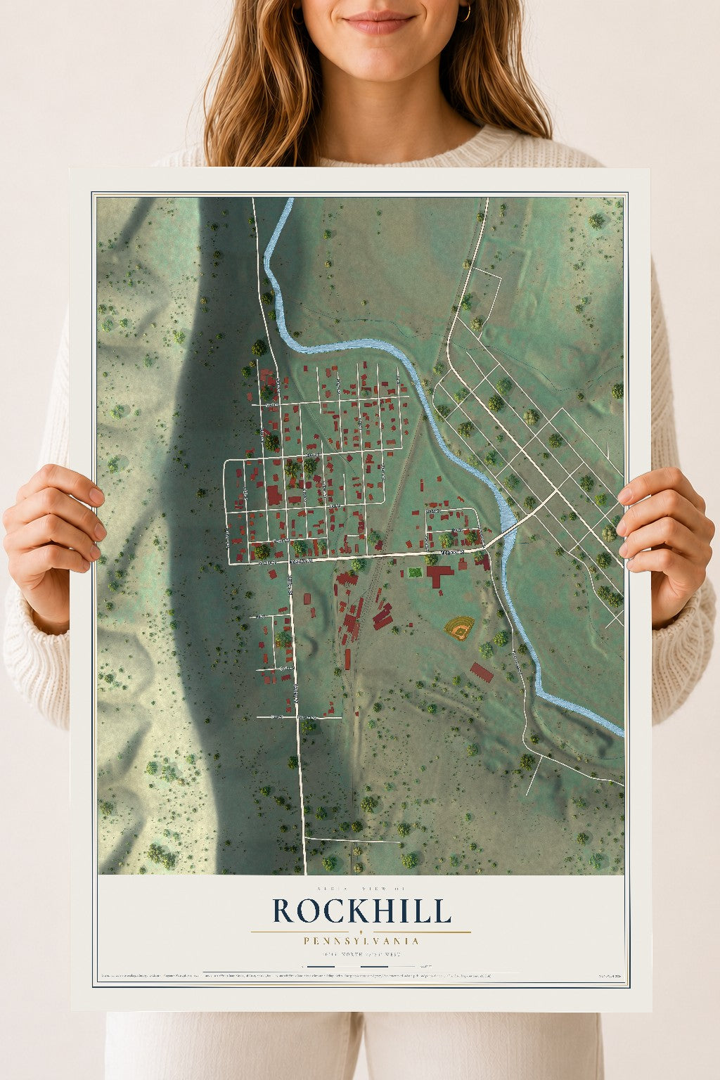 Map of Rockhill, Pennsylvania, 18 x 24 inch unframed archival matte print