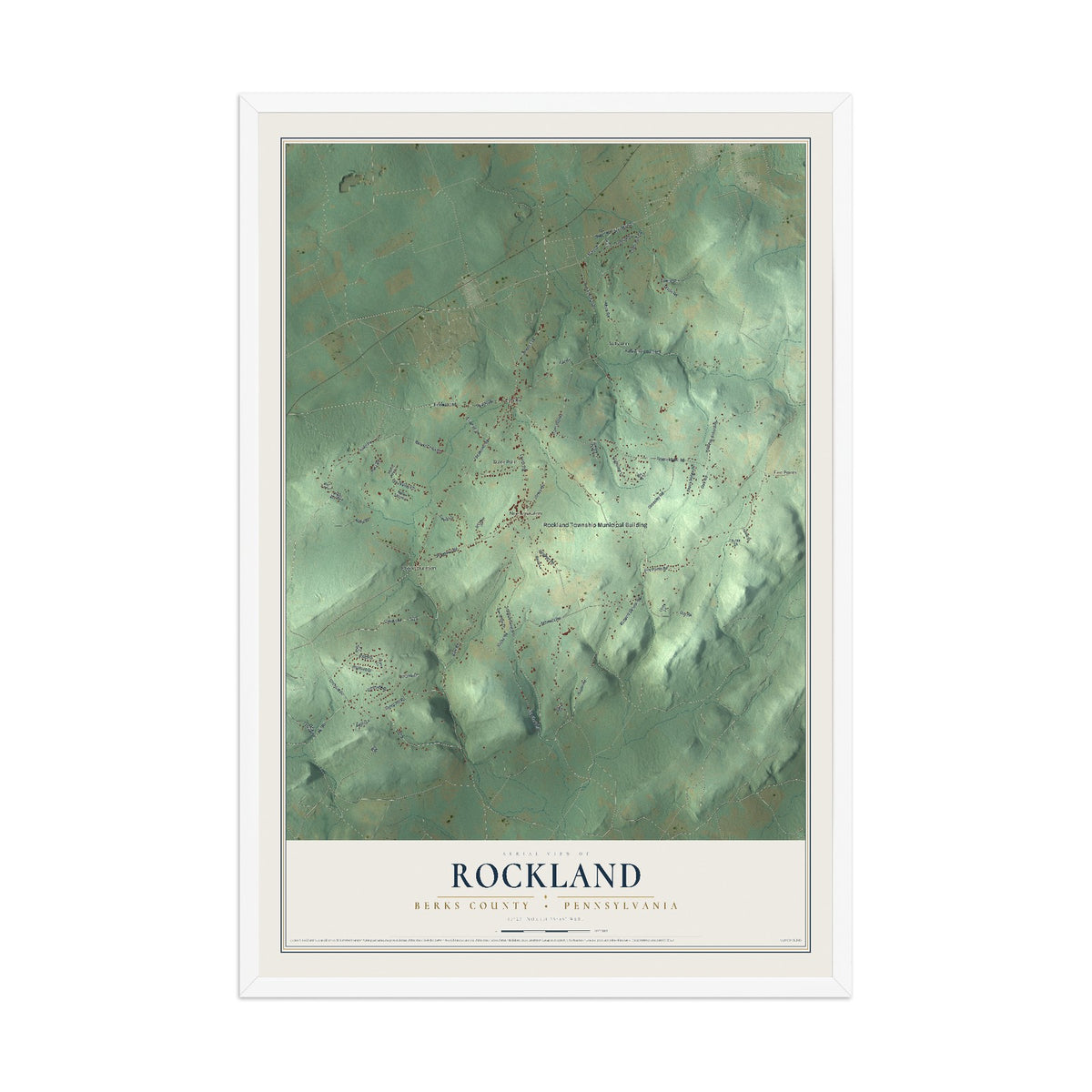 Map of Rockland, Berks County, Pennsylvania, 12 x 18 inch print in a white wood frame