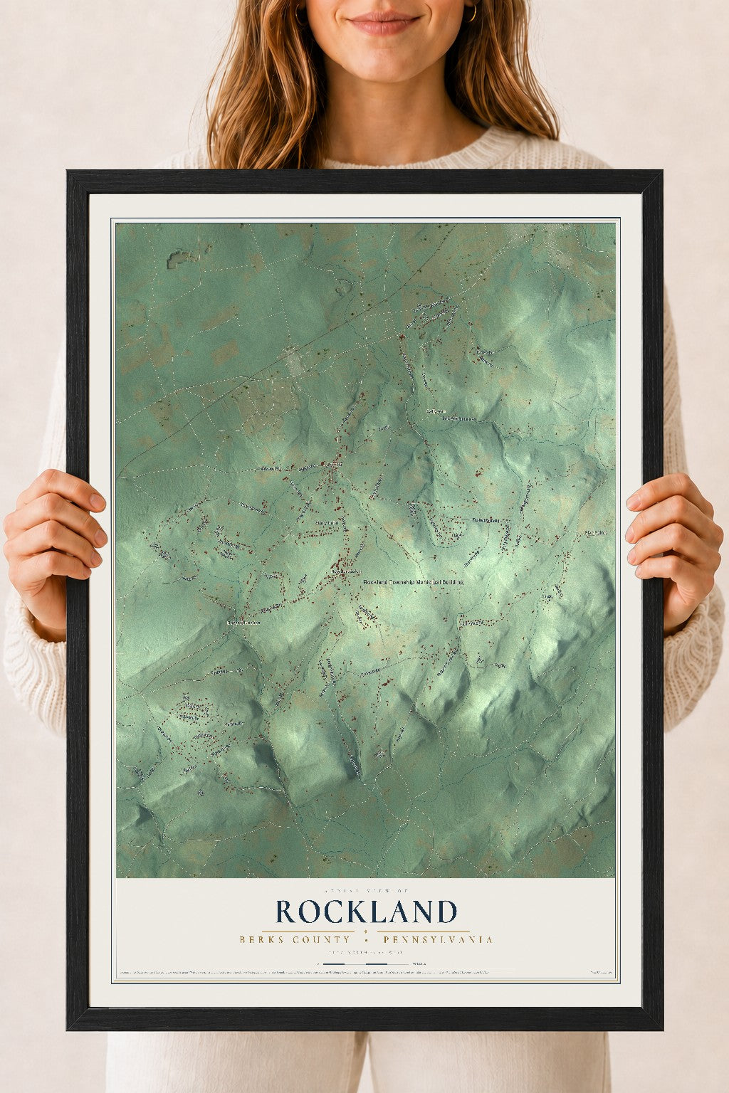 Map of Rockland, Berks County, Pennsylvania, 18 x 24 inch print in a black wood frame