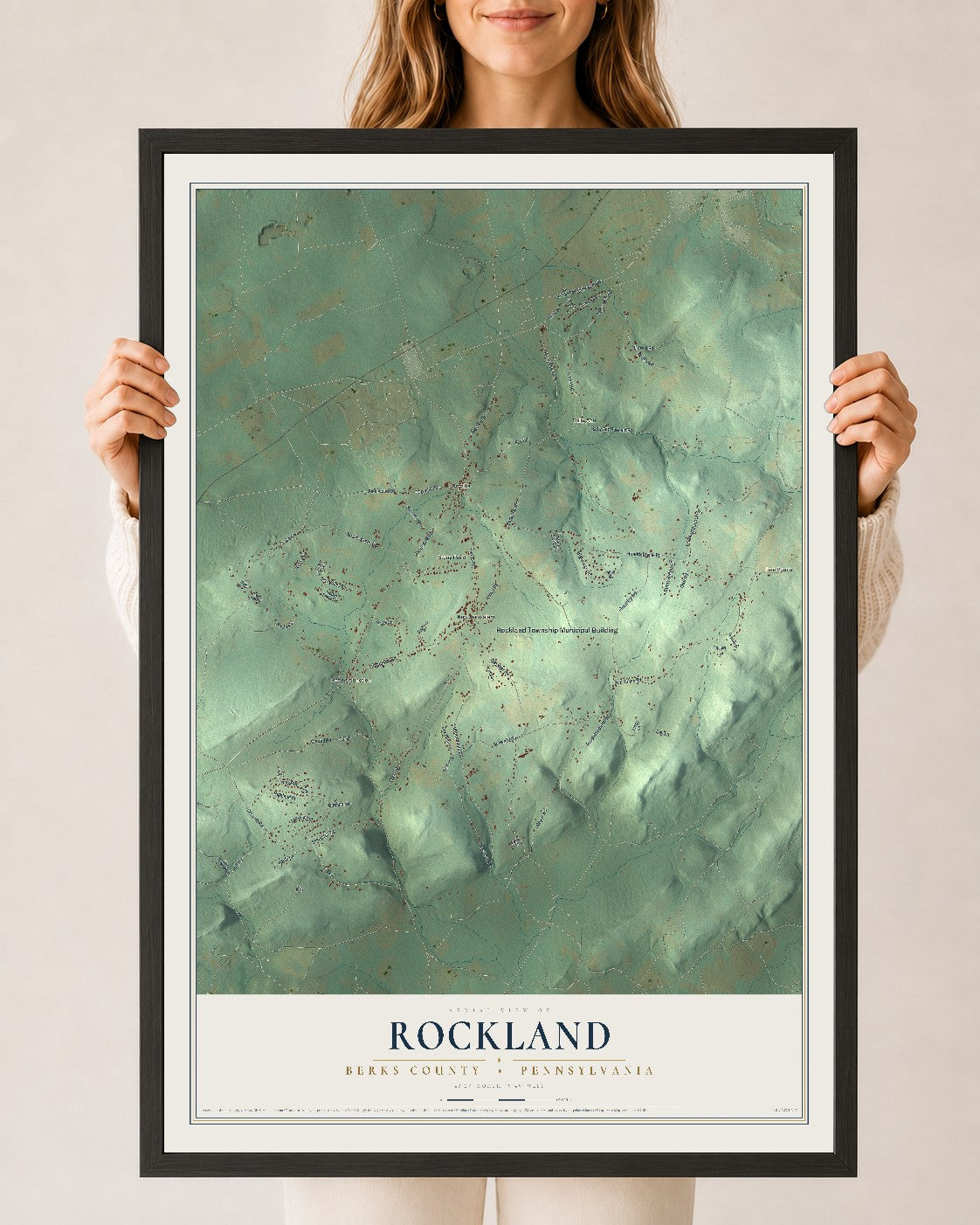 Map of Rockland, Berks County, Pennsylvania, 24 x 36 inch print in a black wood frame