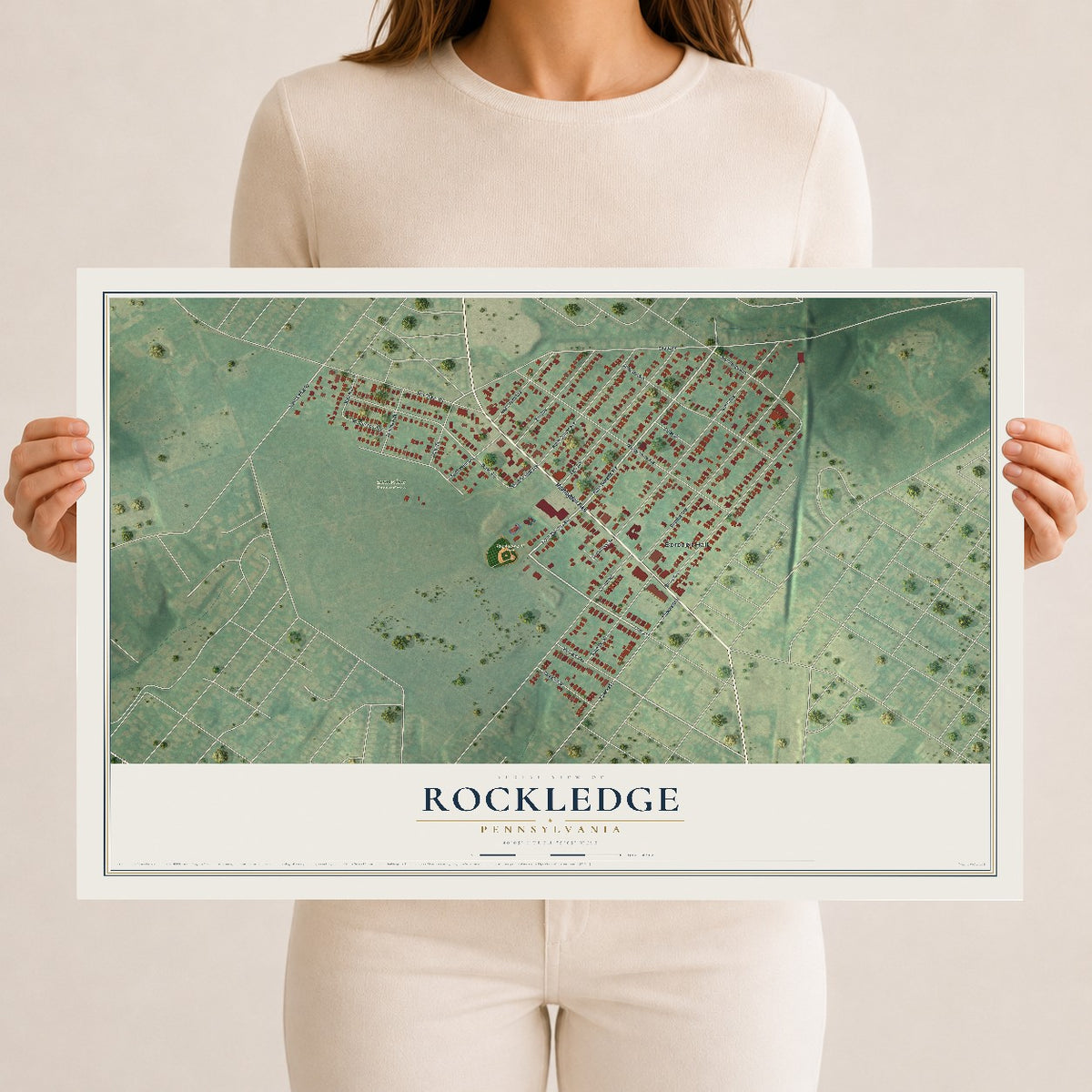 Map of Rockledge, Pennsylvania, 12 x 18 inch unframed archival matte print