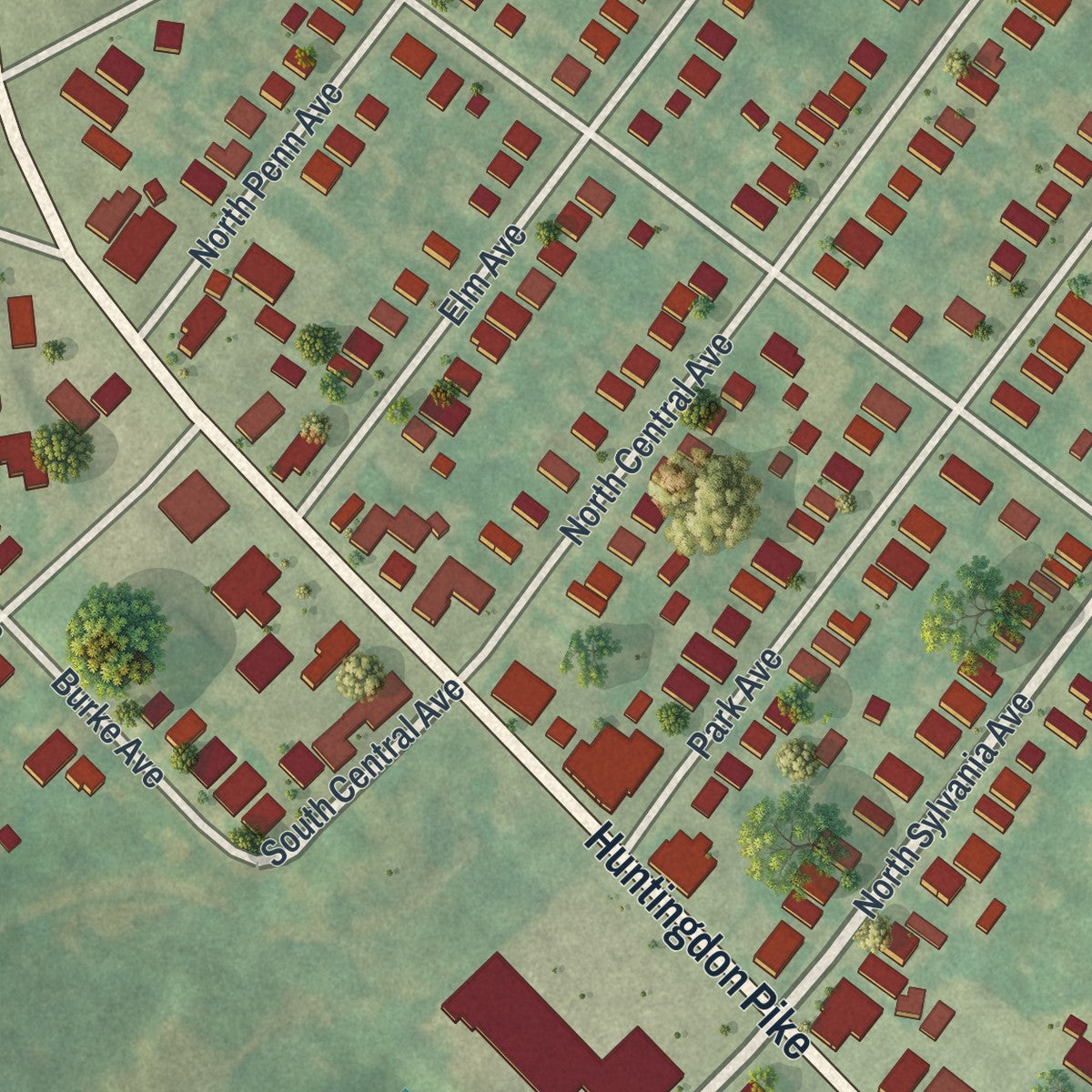 Close-up of the map of Rockledge, Pennsylvania print showing street and building detail