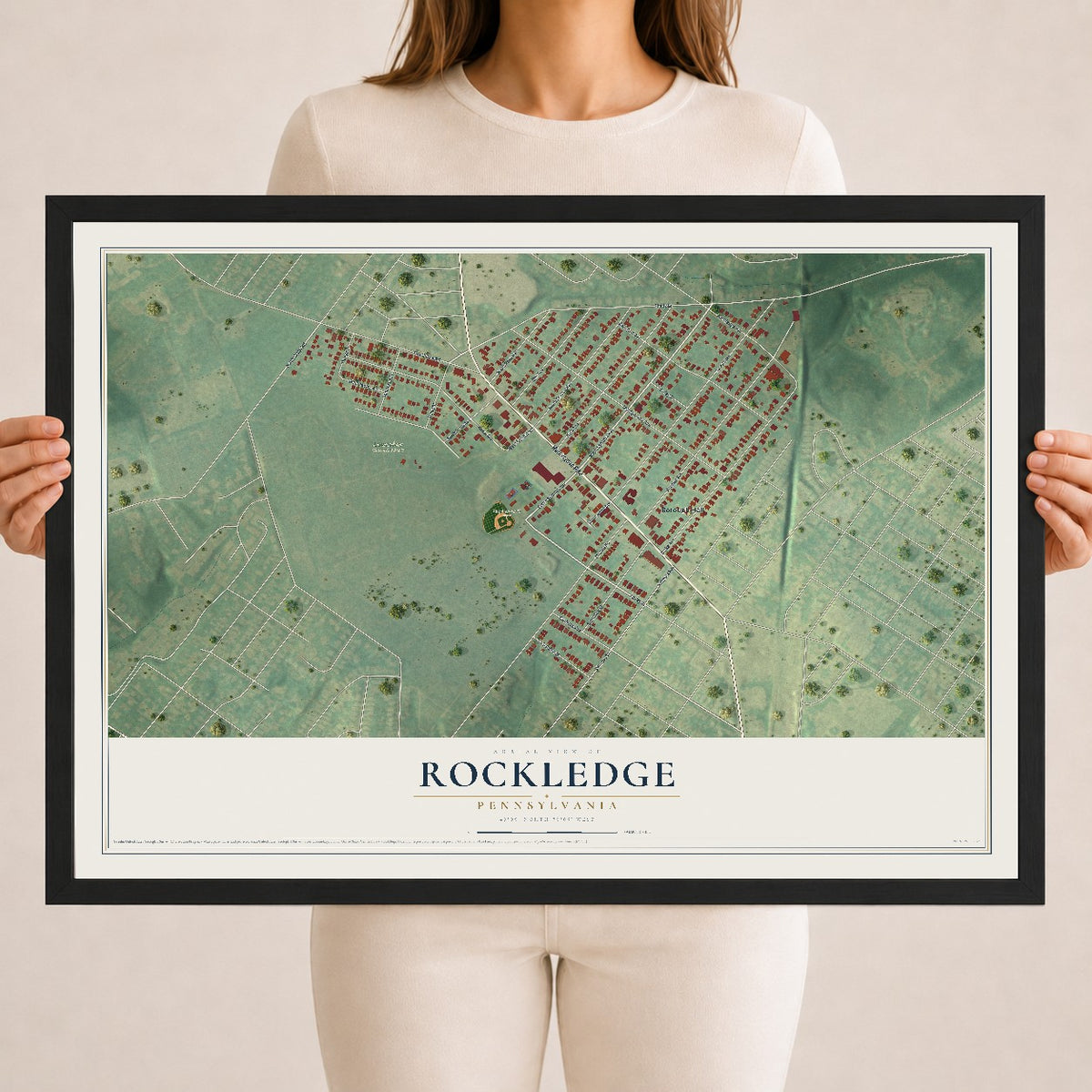 Map of Rockledge, Pennsylvania, 18 x 24 inch print in a black wood frame
