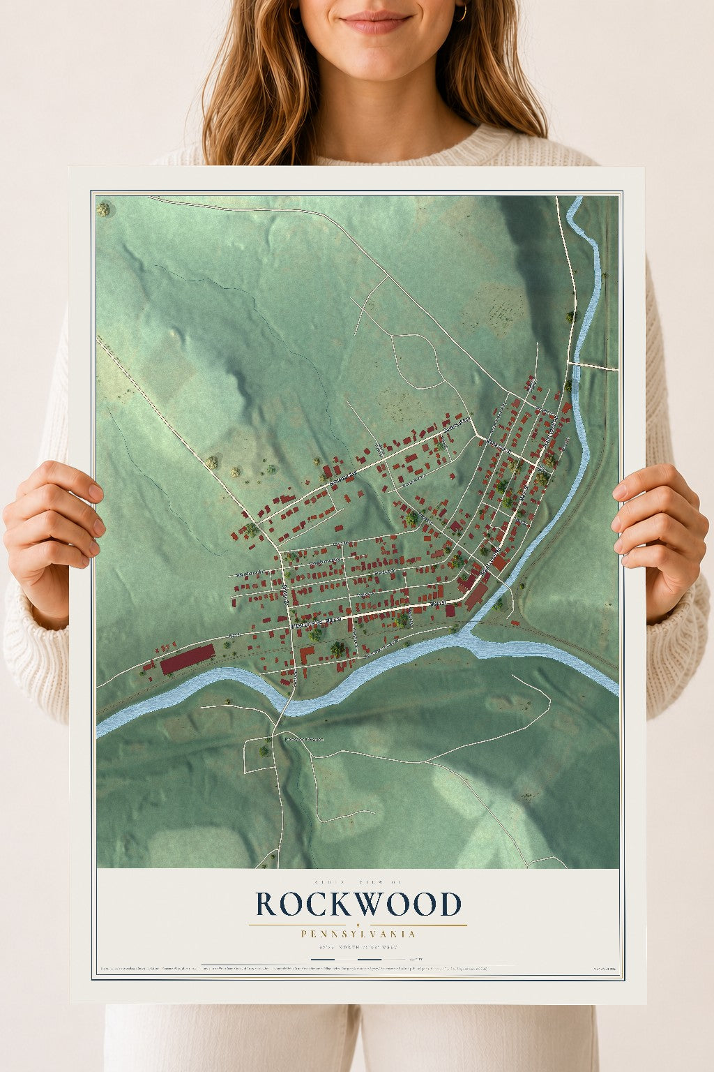 Map of Rockwood, Pennsylvania, 18 x 24 inch unframed archival matte print