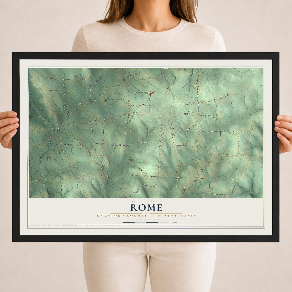 Map of Rome, Crawford County, Pennsylvania, 18 x 24 inch print in a black wood frame