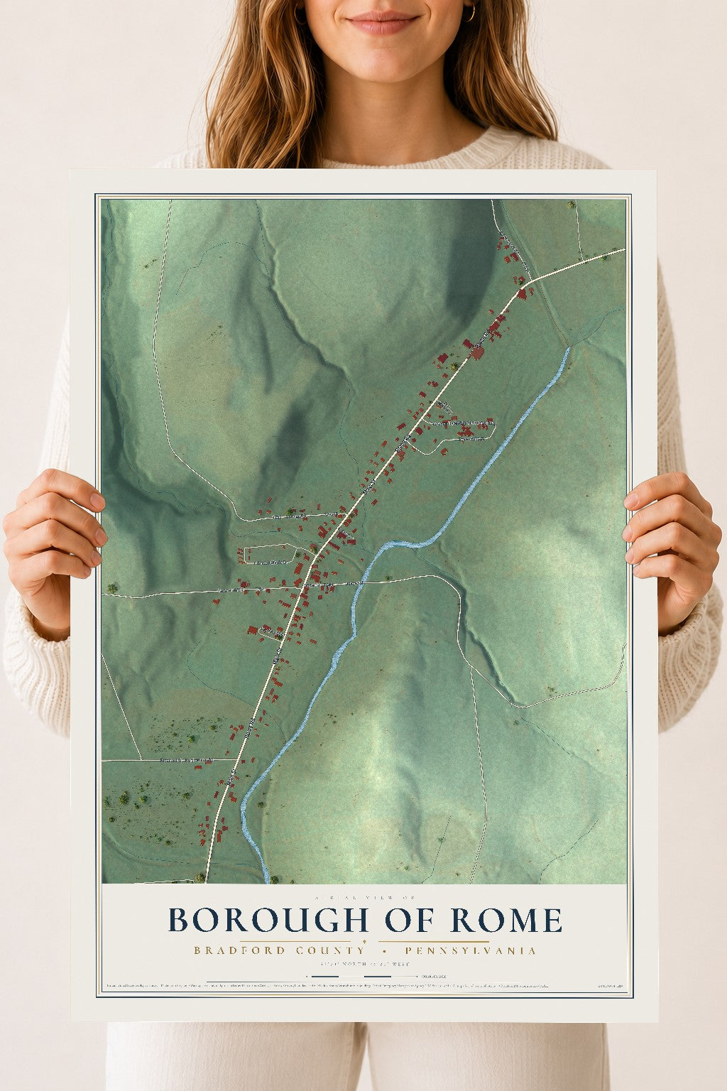 Map of the Borough of Rome, Bradford County, Pennsylvania, 18 x 24 inch unframed archival matte print