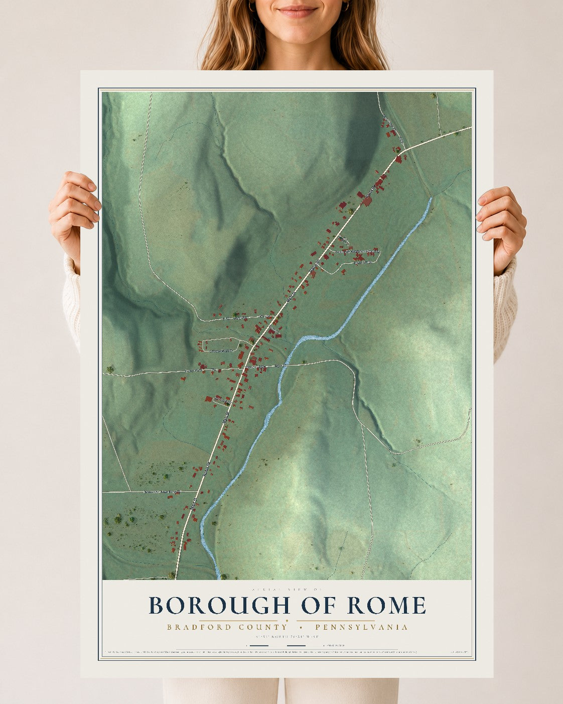 Map of the Borough of Rome, Bradford County, Pennsylvania, 24 x 36 inch unframed archival matte print