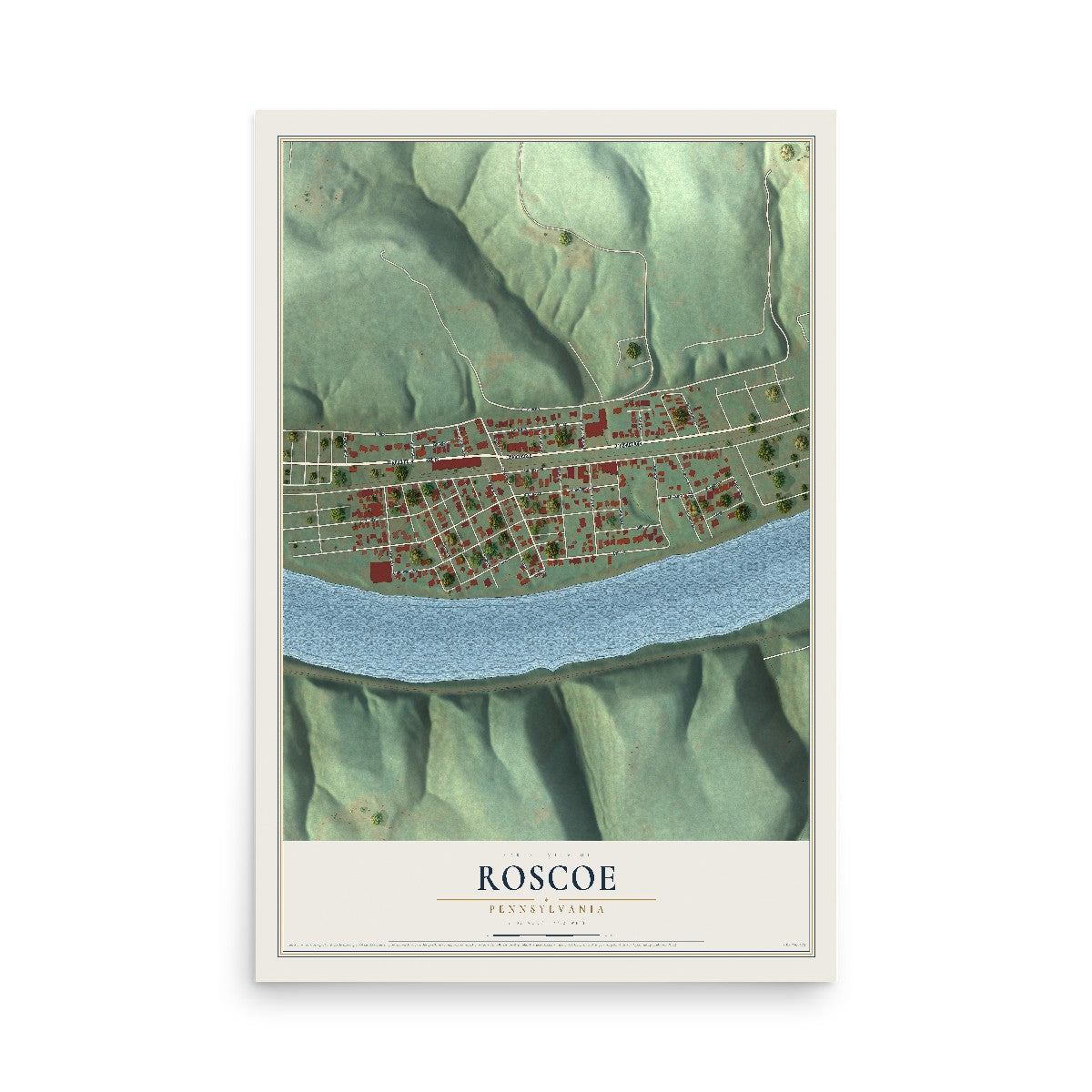 Map of Roscoe, Pennsylvania, 12 x 18 inch unframed archival matte print