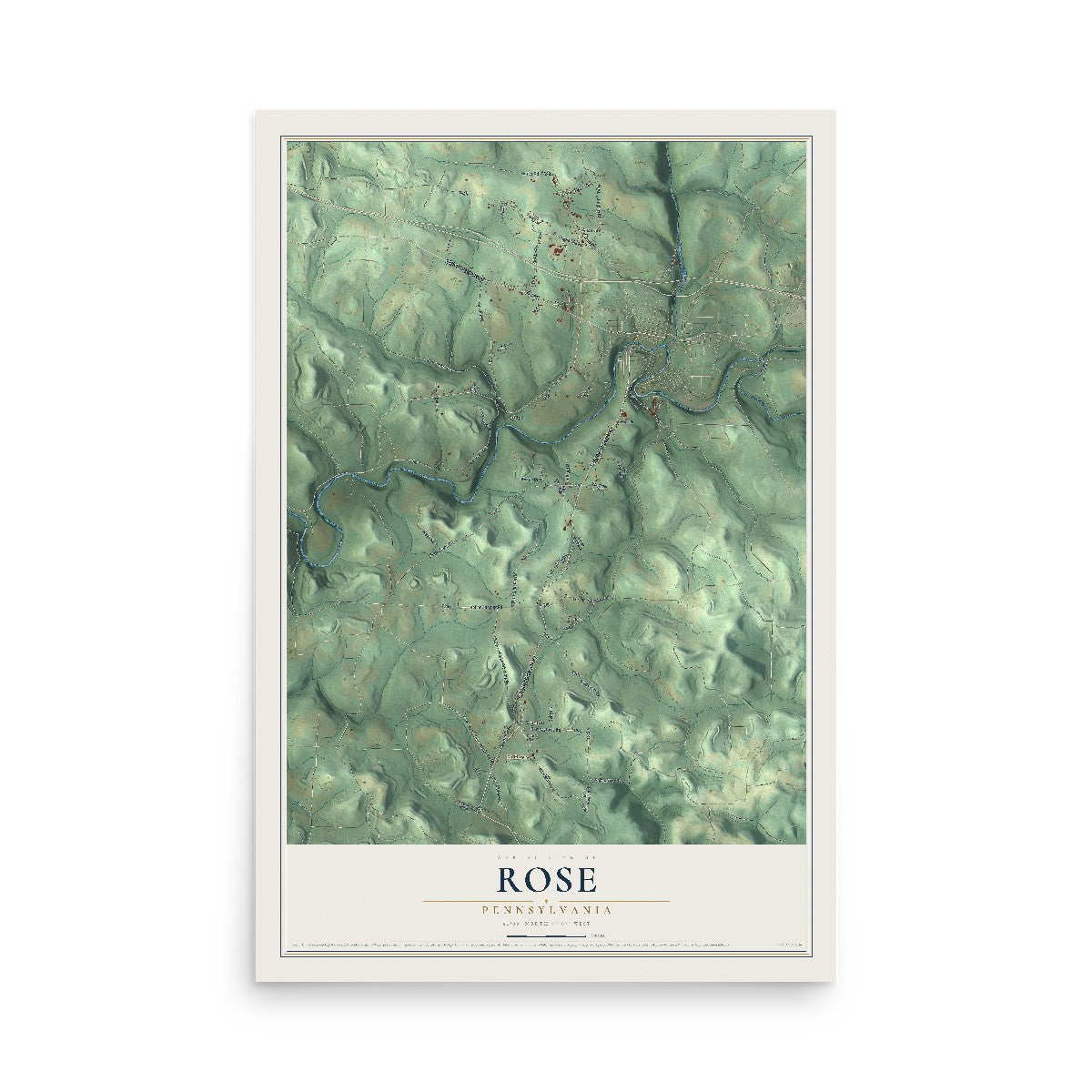 Map of Rose, Pennsylvania, 12 x 18 inch unframed archival matte print