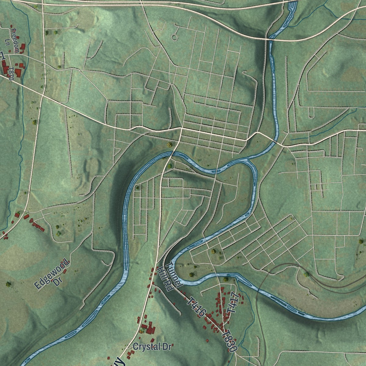 Close-up of the map of Rose, Pennsylvania print showing street and building detail