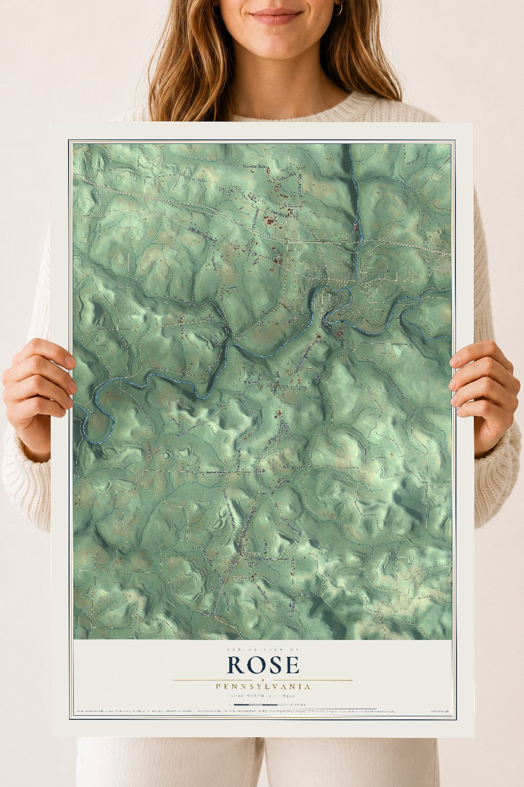 Map of Rose, Pennsylvania, 18 x 24 inch unframed archival matte print