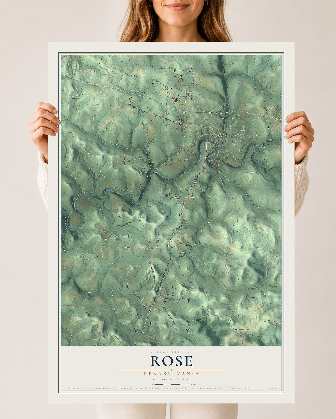 Map of Rose, Pennsylvania, 24 x 36 inch unframed archival matte print