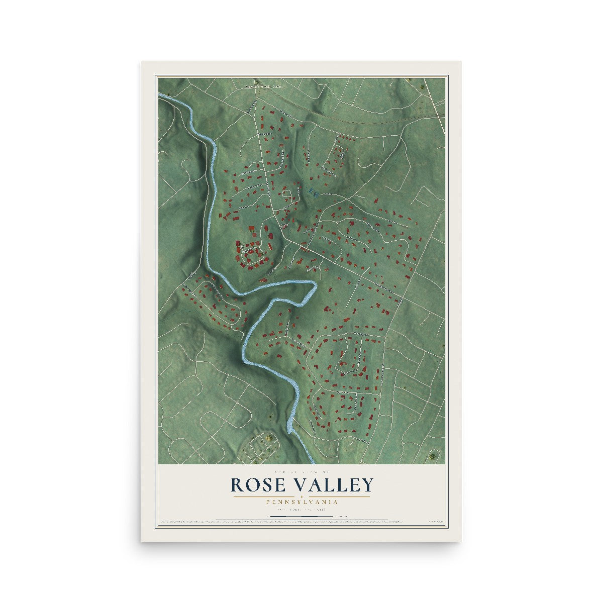 Map of Rose Valley, Pennsylvania, 12 x 18 inch unframed archival matte print