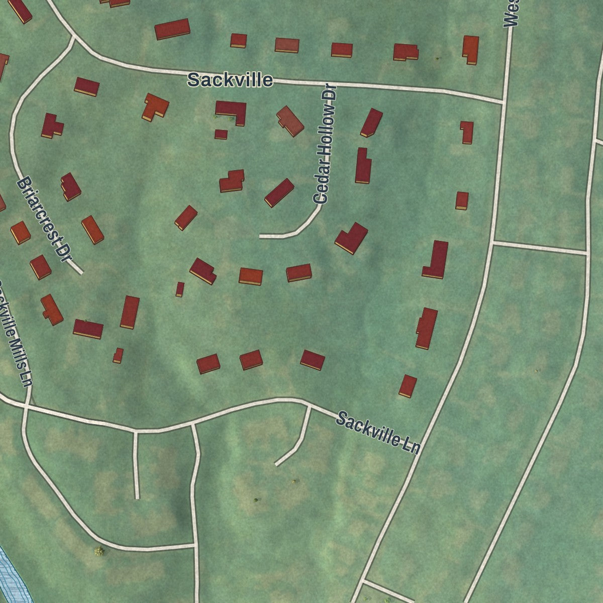 Close-up of the map of Rose Valley, Pennsylvania print showing street and building detail