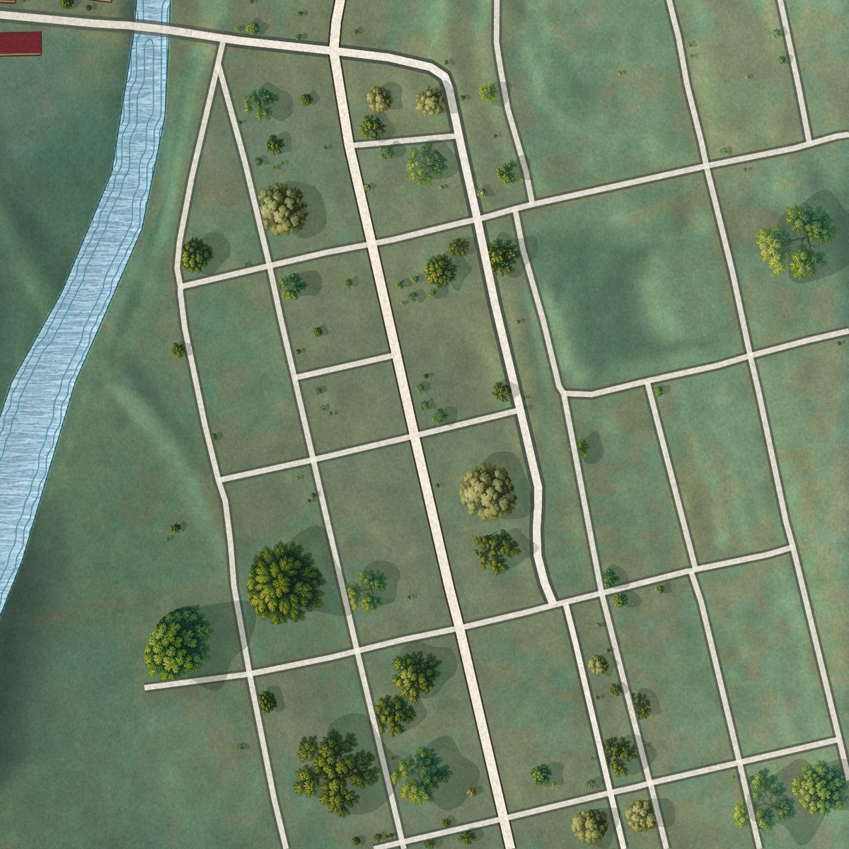 Close-up of the map of Rosebud, Pennsylvania print showing street and building detail