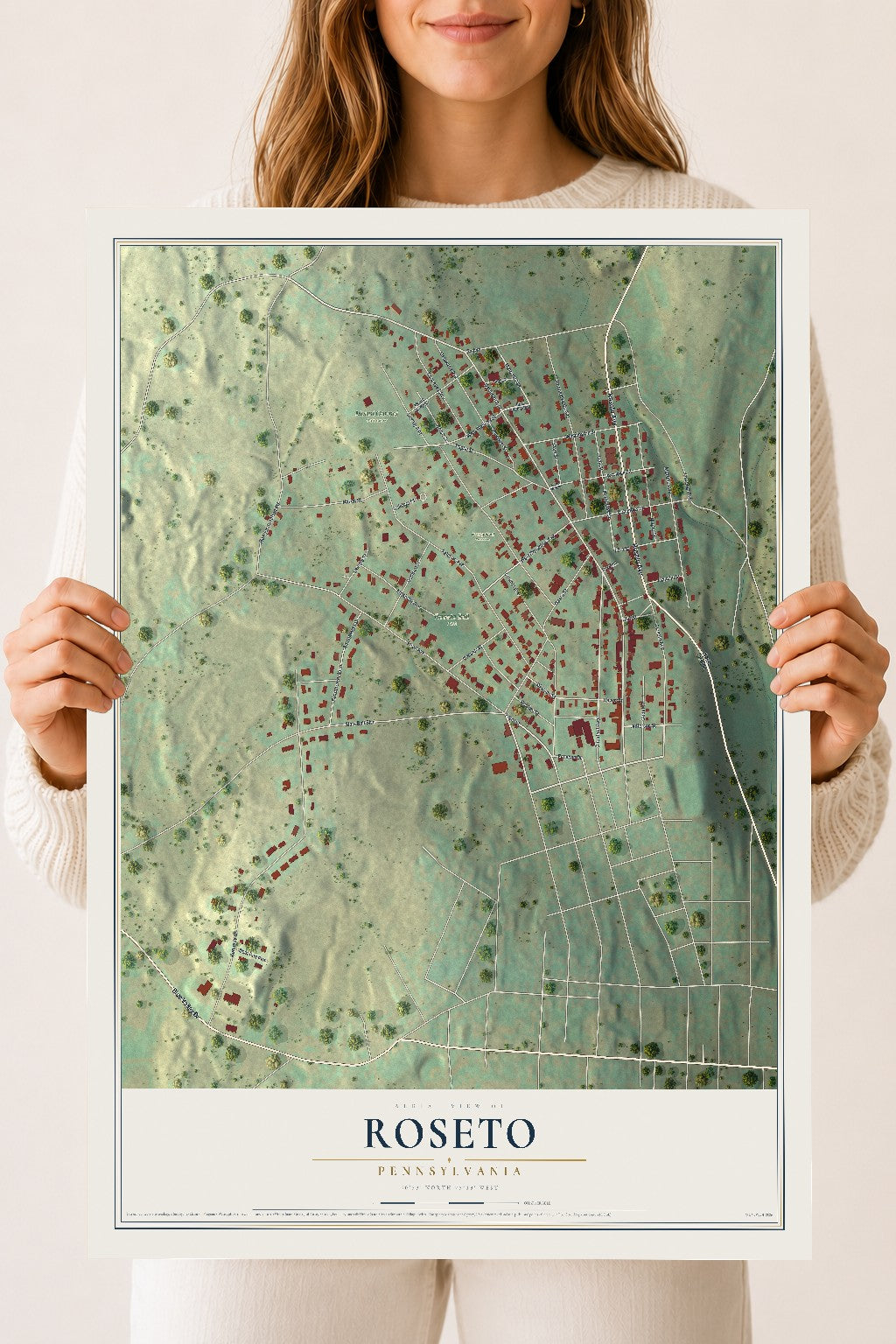Map of Roseto, Pennsylvania, 18 x 24 inch unframed archival matte print