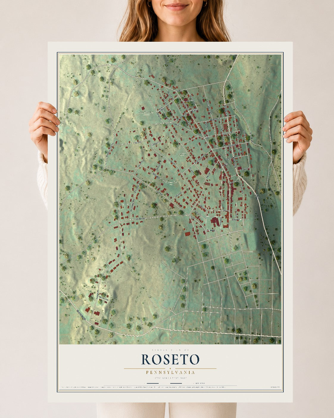 Map of Roseto, Pennsylvania, 24 x 36 inch unframed archival matte print