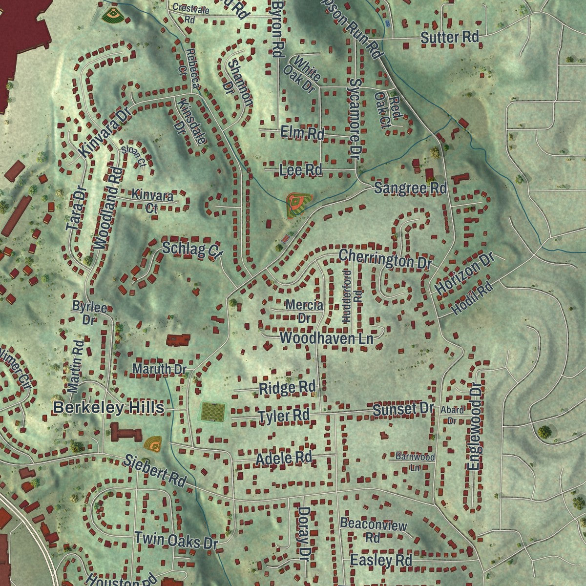 Second close-up of the map of Ross, Allegheny County, Pennsylvania print showing more streets and buildings