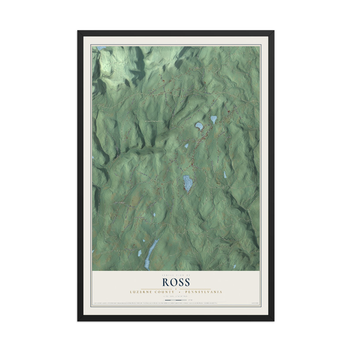 Map of Ross, Luzerne County, Pennsylvania, 12 x 18 inch print in a black wood frame