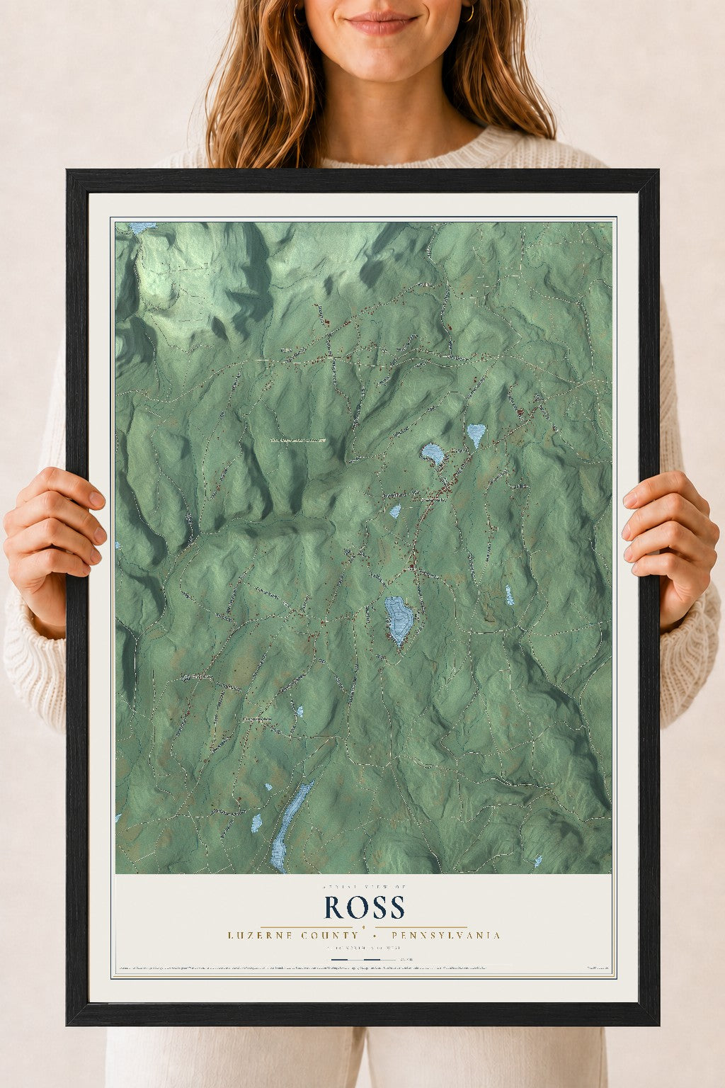 Map of Ross, Luzerne County, Pennsylvania, 18 x 24 inch print in a black wood frame