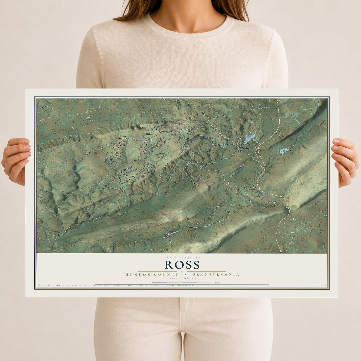 Map of Ross, Monroe County, Pennsylvania, 12 x 18 inch unframed archival matte print