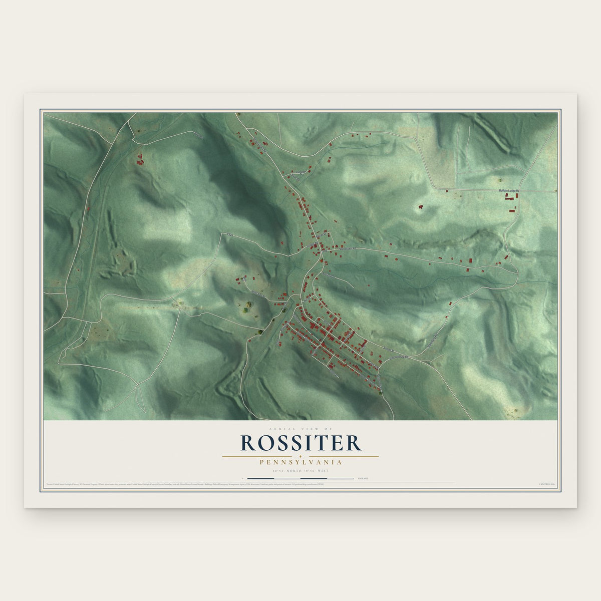 Rossiter, Pennsylvania map print, the full design