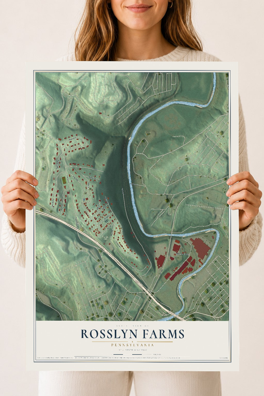 Map of Rosslyn Farms, Pennsylvania, 18 x 24 inch unframed archival matte print